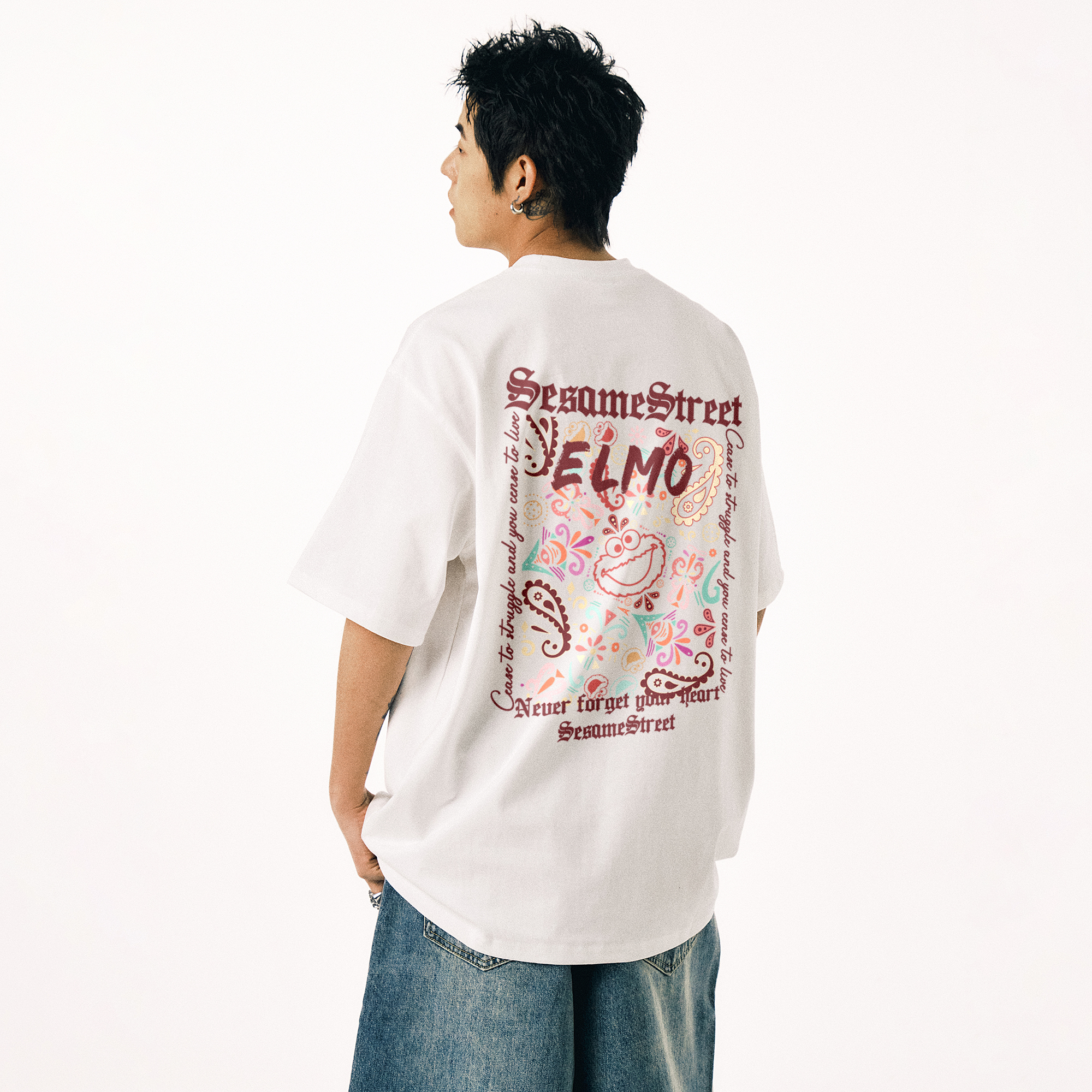 芝麻街短袖纯棉T恤男夏季