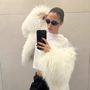 bgc斯拉夫风秋冬新款翻领毛毛环保皮草保暖外套街头宽松短款上衣