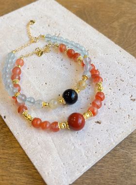 天然水晶手链多款五行手串海蓝宝南红碧玉白水晶手链可调节送礼物