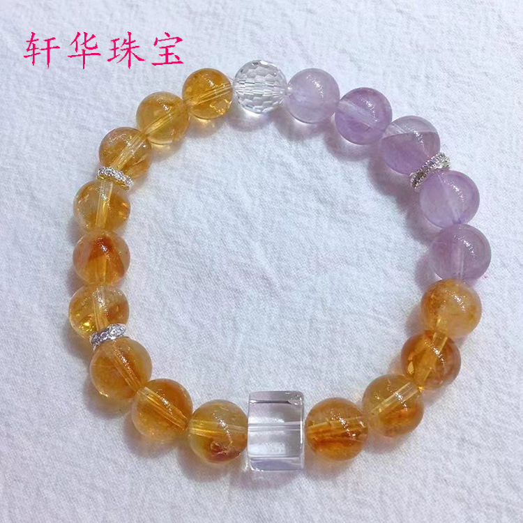 天然黄水晶单圈手链男女情侣款设计感黄水晶手串女高级感灰月光串