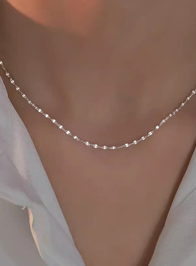 s925纯银嘴唇链项链女ins高级感闪闪亮片素链choker可叠戴锁骨链