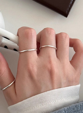 s925纯银光面素圈戒指女 ins小众设计极简风百搭可叠戴开口指环