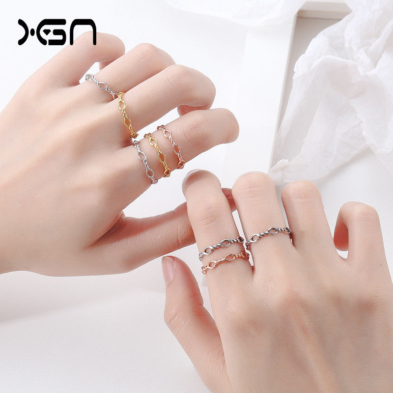 韩国韩版s925纯银复古做旧镂空麻花泰银戒指简约时尚链条开口戒指