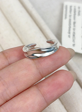 实拍s925纯银不规则磨砂戒指女ins小众极简风重工高级感开口指环