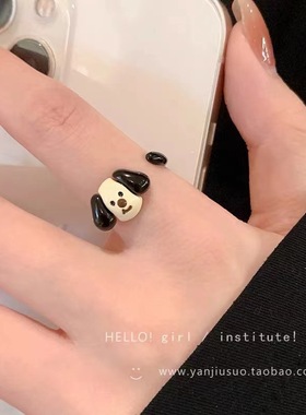 童趣可爱小狗滴釉戒指女小众气质精致高级感开口食指戒2024年新款