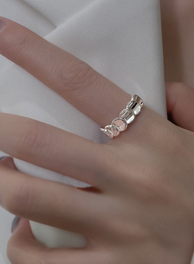 s925纯银鱼鳞圆片戒指女ins甜酷风个性潮牌高级感开口千叶食指戒