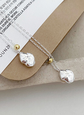 s925纯银不规则陨石项链女ins清冷感小众设计简约拼色豆豆锁骨链
