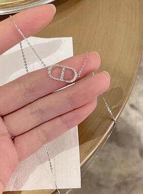 s925纯银猪鼻子项链女ins轻奢小众设计高级感简约气质闪钻锁骨链