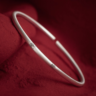 良言镀银细实心手镯君子慎独国风礼物情侣镀999银手环小众高级感
