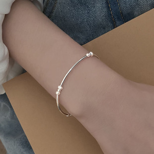 925纯银珍珠弯管手链女ins极简通勤高级感银珠手串设计感闺蜜手环