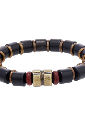 跨境欧美个性时尚潮流百搭男士手工串珠复古黑色木珠手链手饰