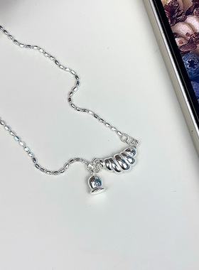 新概念实拍s925纯银牛角包闪珠项链女ins小众设计重工实心毛衣链