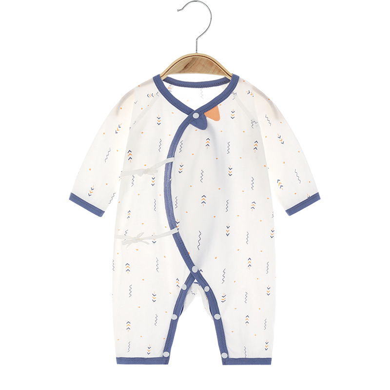 婴儿连体衣夏季纯棉薄款无骨新生儿衣服哈衣长袖空调服宝宝爬服