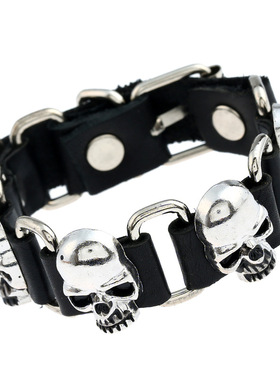 欧美外贸饰品个性潮流朋克风牛皮手链简约霸气嘻哈骷髅头皮革手环