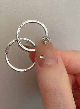 s925纯银字母波浪戒指女ins小众设计极简个性冷淡风素圈开口指环