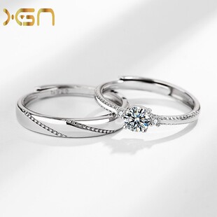 新概念s925纯银情侣戒指男女一对简约时尚气质款镶钻一见钟情对戒