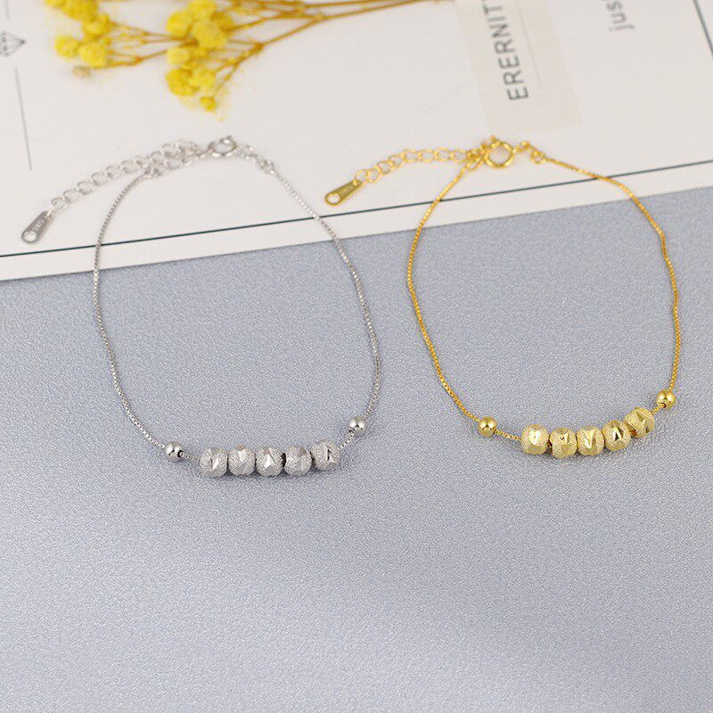 s925纯银手链女ins小众设计五福临门简约ins圆珠车花手饰品