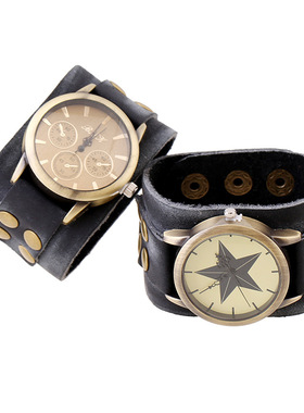 朋克宽皮大气复古真皮手链表 直销欧美男士牛皮手链 长期货源