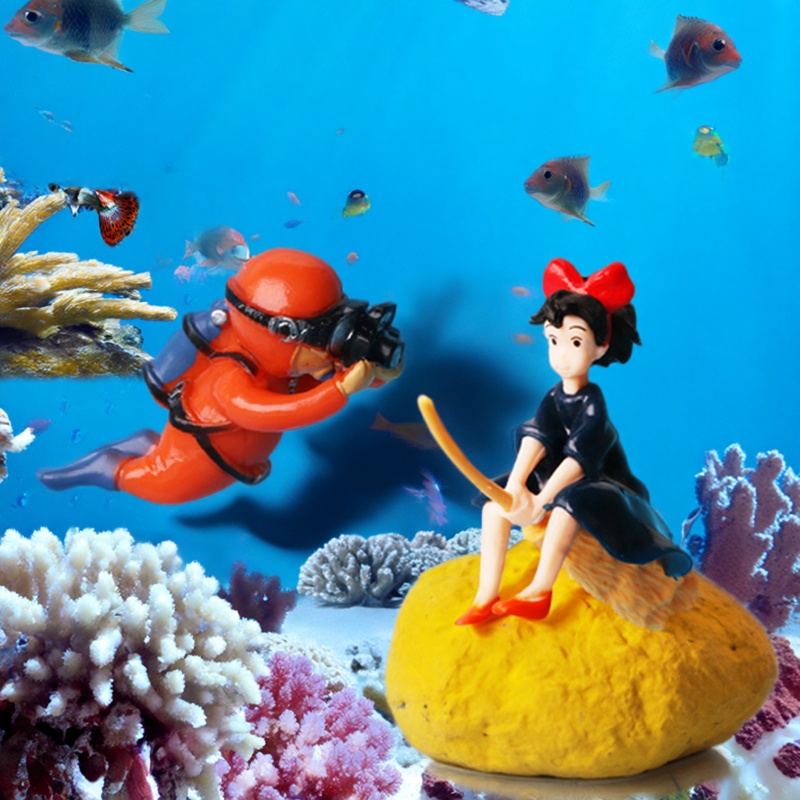 鱼缸造景小摆件装饰品漂浮蓝胖子潜水员小魔女海底世界创意套餐