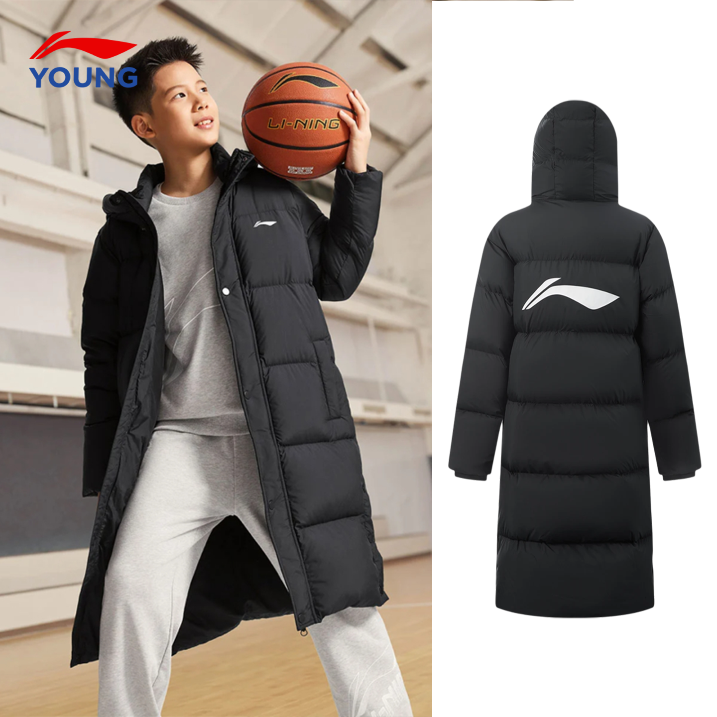 李宁儿童羽绒服男大童长款羽绒服