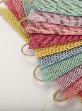 4M 12PCS Colorful Jute Linen Flags Pennant Birthday Bunting