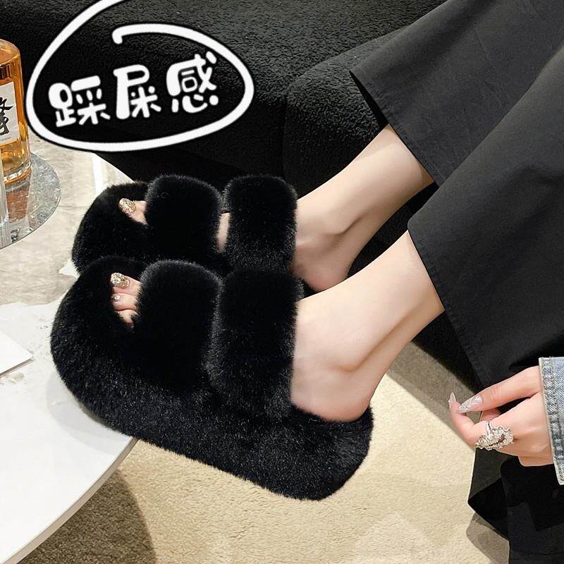 正品2025秋冬新款小个子松糕厚底增高棉拖鞋外穿居家大码41-43毛