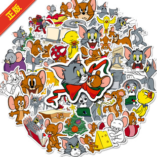 50张可爱卡通猫和老鼠汤姆和杰瑞动漫行李箱贴纸手机电脑水杯笔记本电脑电动车滑板吉他儿童手账贴画装饰防水