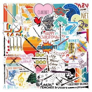 100张新款潮流音乐乐器单簧管个性涂鸦贴纸汽车行李箱笔记本电脑平板吉他水杯手机琴盒玻璃门diy装饰贴画防水