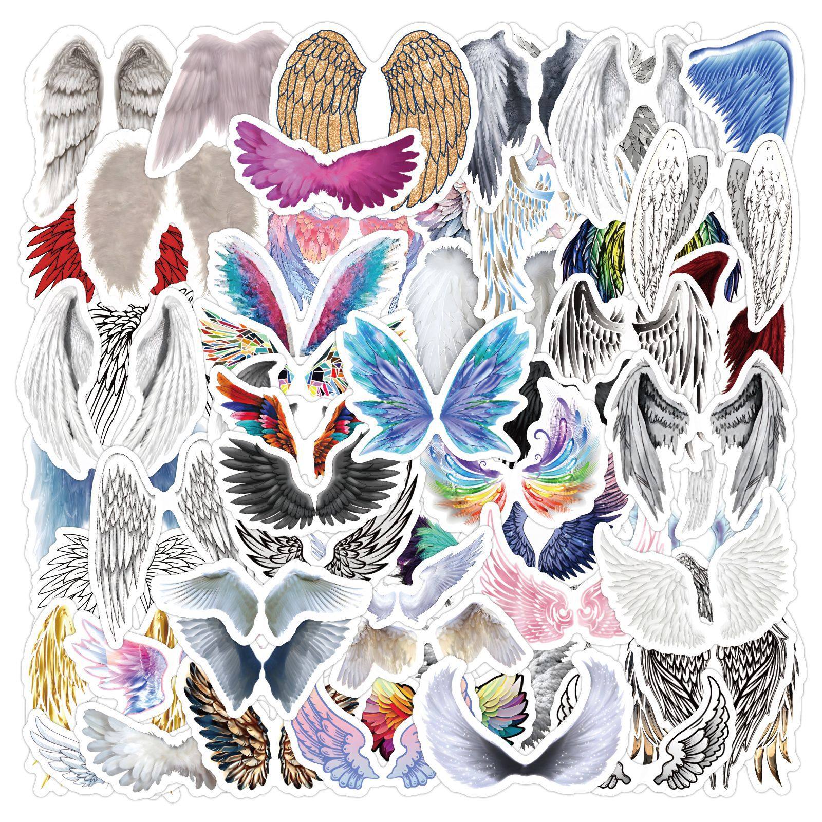 60张新款天使之翼翅膀个性涂鸦贴纸笔记本电脑手机壳平板ipad手账电动车头盔汽车行李箱滑板车贴画防水小图案