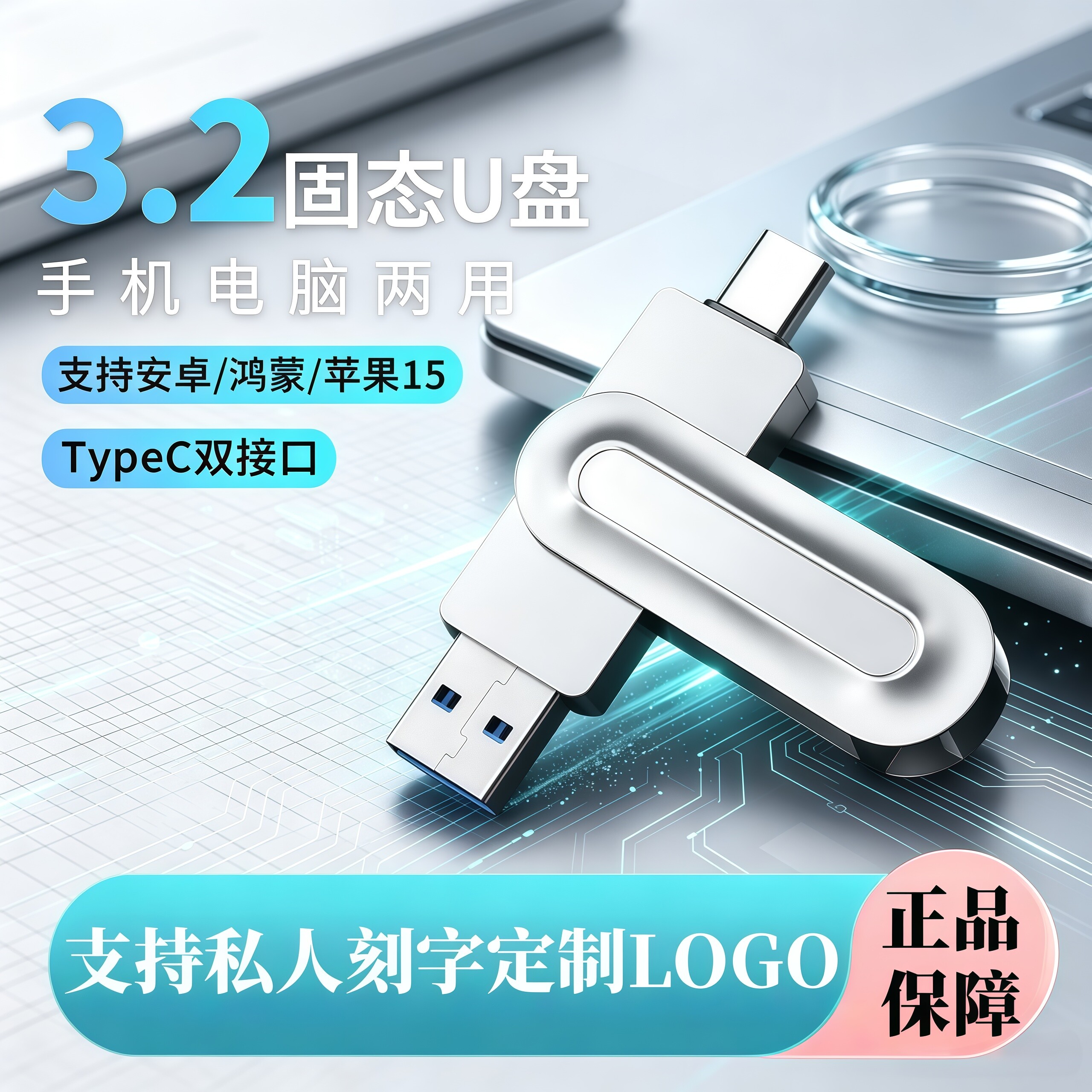 USB3.2固态512gu盘高速刻字logo