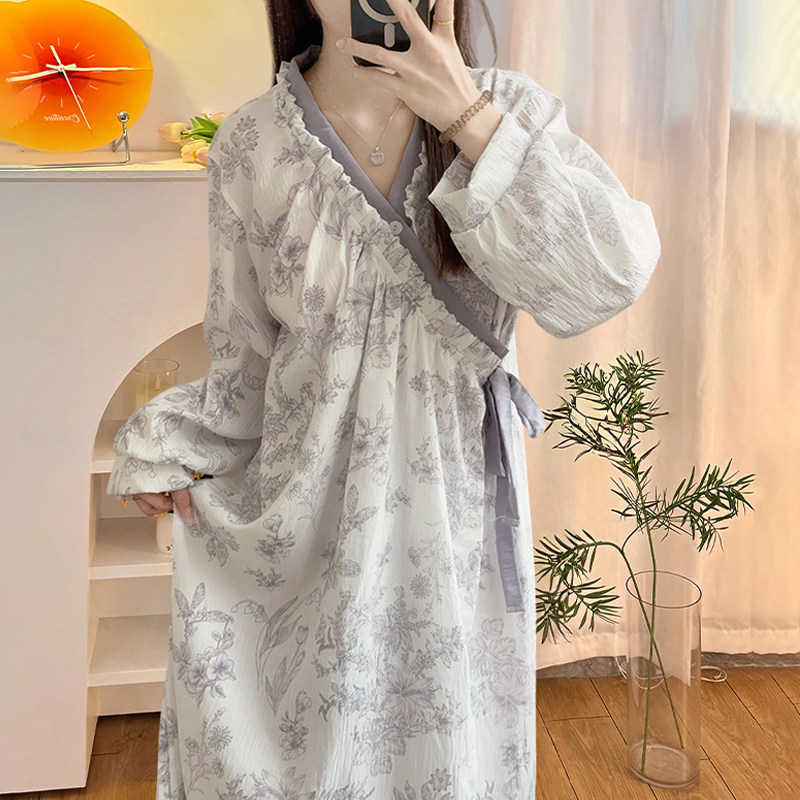 新中式国风睡袍女春秋冬季2026新款独特绝美睡衣长袖睡裙家居浴袍