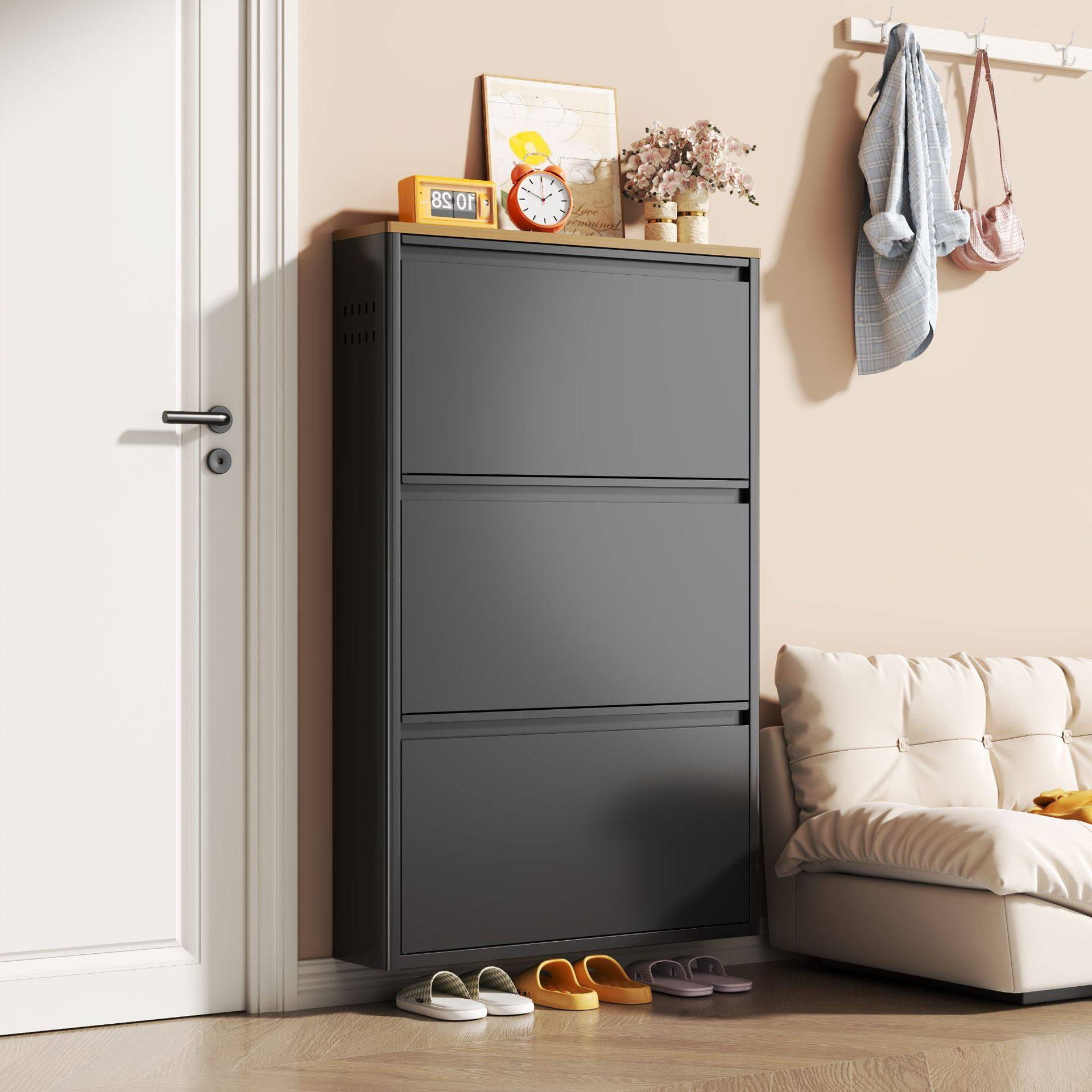 家用钢制超薄翻斗式鞋柜门口玄关一体翻斗柜新款大容量经济型窄柜,住宅家具,鞋柜,淘宝优惠券,粉丝福利购,淘宝优惠卷