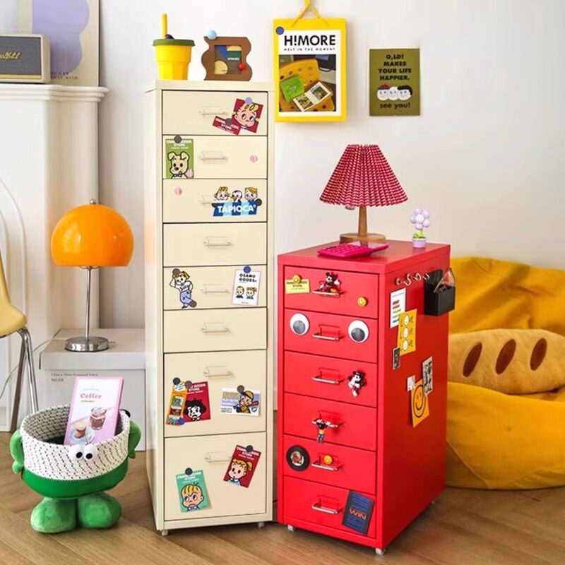 夹缝收纳柜铁皮柜抽屉式电脑书桌下床头储物铁艺斗柜子移动置物架