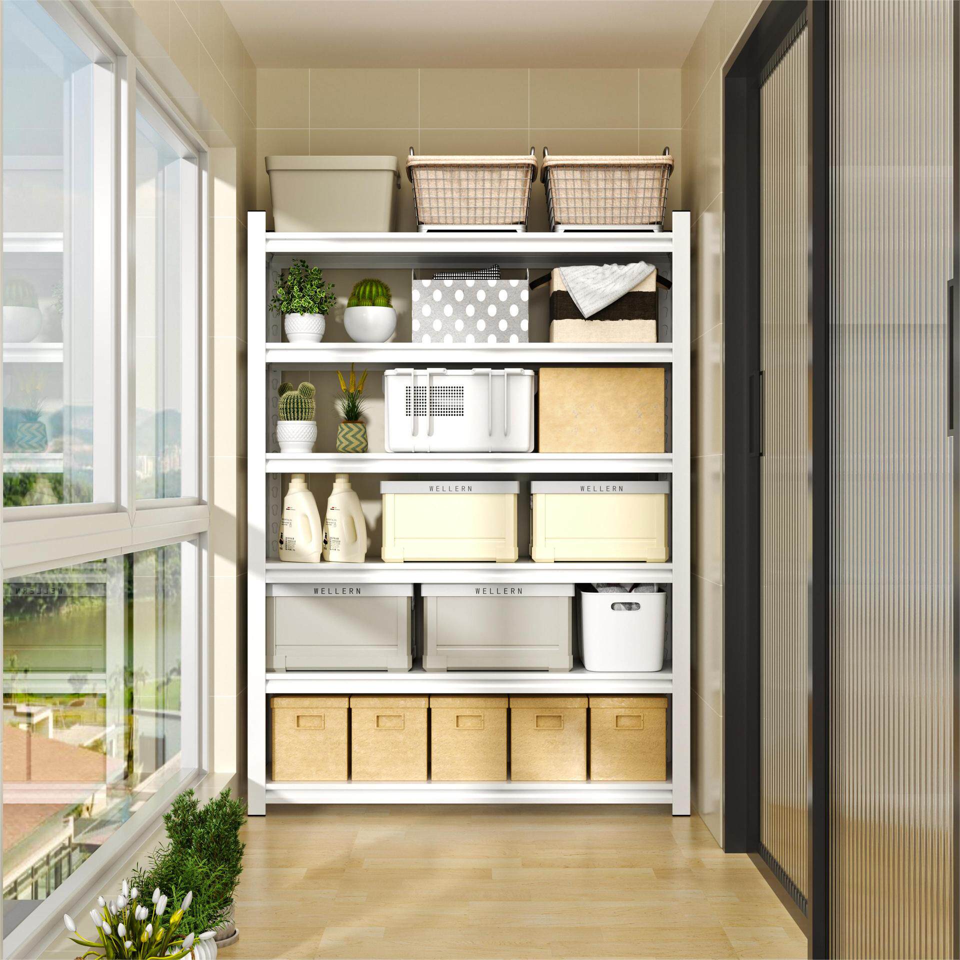 阳台收纳碳钢置物架多层储物柜家用落地花架收纳架储物间架子加厚