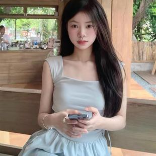 海边度假小个子仙女长裙子 蓝色无袖 背心连衣裙女夏季 2025新款 法式