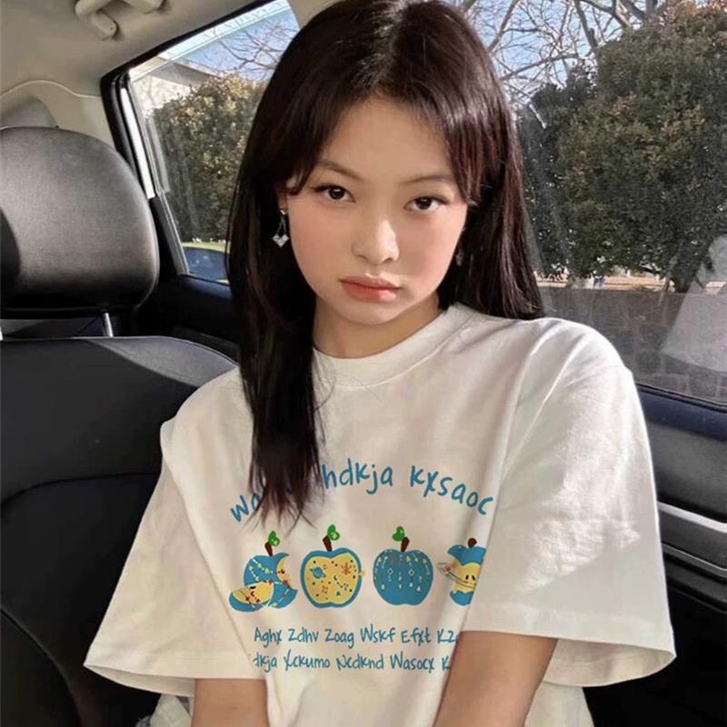 短袖t恤女2025新款爆款夏季纯棉白色正肩设计感美式半袖宽松上衣