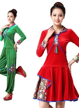 深意2019广场舞服装秋冬款金丝绒创意假两件吊穗披领JSR-PL01