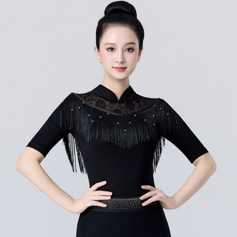 2025年新款感形体礼仪培训现代舞拉丁舞模特走秀练功服上衣女
