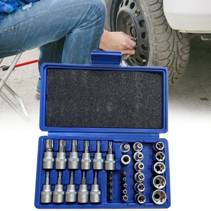 34Pcs Bits Socket Set Chrome Vanadium Steel Press Batch Slee