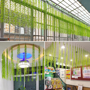 仿真柳叶藤条植物塑料叶子假花室内吊顶墙壁垂吊阳台绿植装饰垂柳