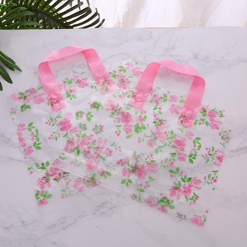 侧宽袋子塑胶袋定做透明服装店打包袋塑料大中O手提购物袋竖版小