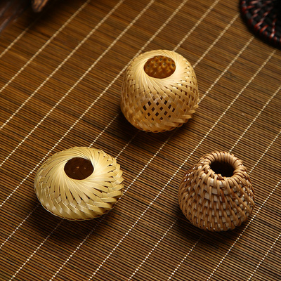 竹编藤编杯盖托纯手工竹编藤编盖置壶盖托壶托茶具配件茶玩手把件