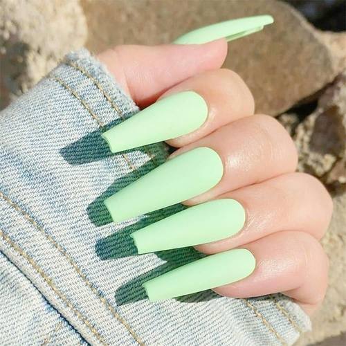 24pcs Long Coffin Fake Nails European Rainbow Ballerina Nail