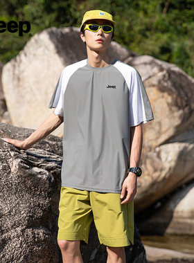 JEEP/吉普男款圆领T恤上衣夏季宽松户外冰丝透气短袖速干POO衫S