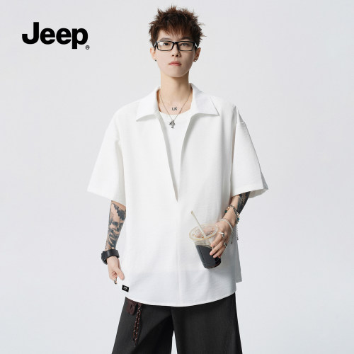 Jeep吉普夏季男V领短袖衬衫