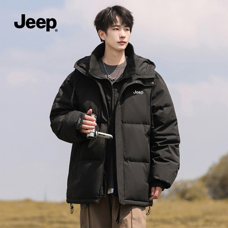 Jeep吉普羽绒服男款2025冬季新款连帽加厚冬装外套男防风保暖棉袄