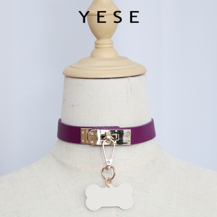 【小野涩】高端设计真皮项圈女m定制刻字choker项链牵引k8k9狗链