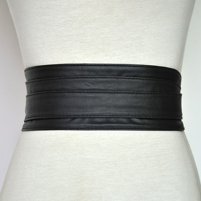 网红Womens PU Leather Belts Fashion Soft Self Tie Wrap Aroun