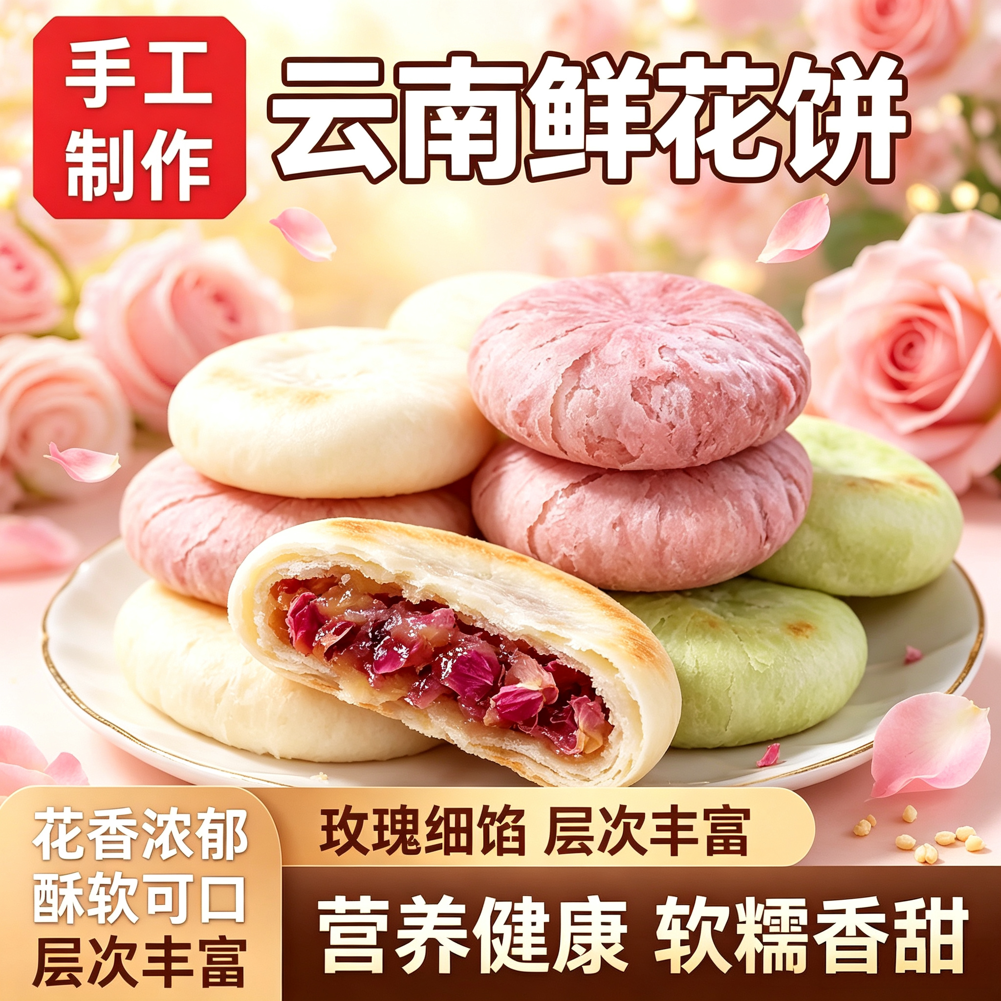 云南鲜花饼云南特产玫瑰花零食小吃糕点休闲食品送礼官方旗舰店