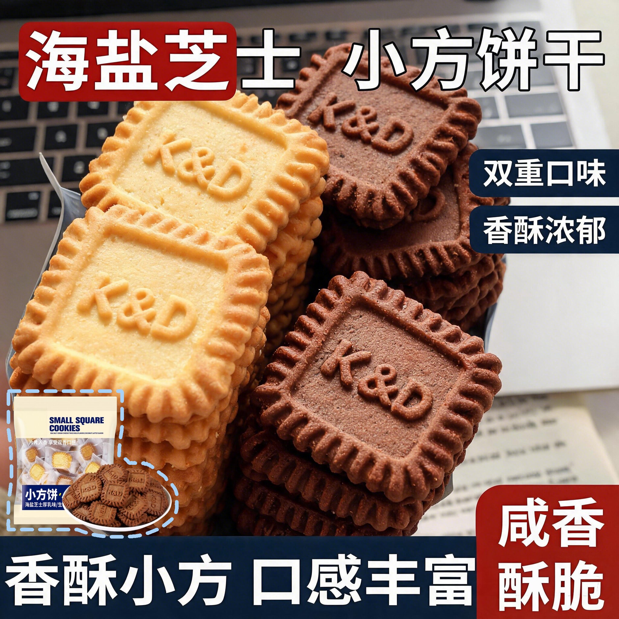 生椰拿铁小方饼干海盐芝士乳咖啡办公室零食小吃休闲食品kd小饼干
